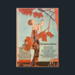 Carte De Visite Art Déco vintage, Oiseau de Flighty par George Bar<br><div class="desc">Illustration vintage image art déco représentant une belle femme de la mode vêtue d'une robe fleurie avec son oiseau de compagnie avec de longues plumes de queue dans un arbre. Une cage vide dont l'oiseau s'est échappé se trouve sur le sol à côté de la femme glamour. Flighty Bird (L'Oiseau...</div>