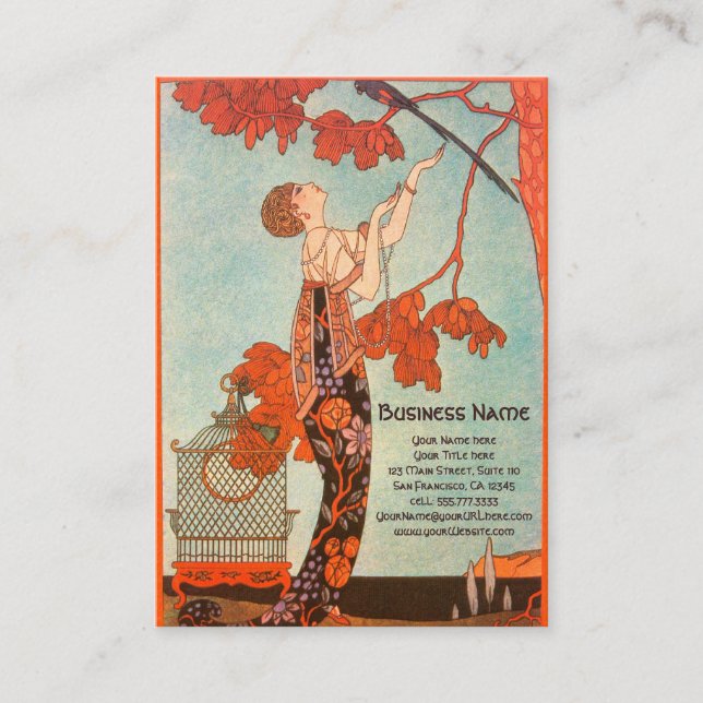 Carte De Visite Art Déco vintage, Oiseau de Flighty par George Bar (Devant)