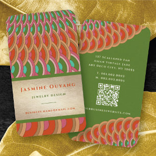 Carte De Visite Art Déco Vintage or pétoncle Ventilateur Motif asi