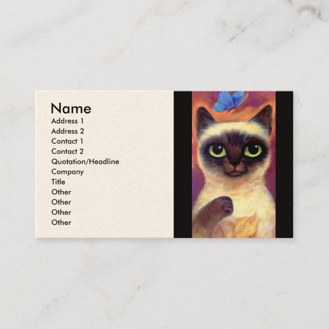 Carte De Visite Art félin de papillon de chat siamois - multi (Devant)