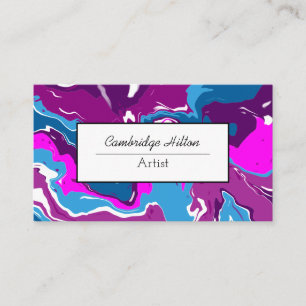 Carte De Visite Art fluide abstrait en marbre bleu et violet  