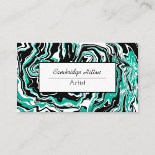 Carte De Visite Art fluide abstrait en marbre noir et turquoise  