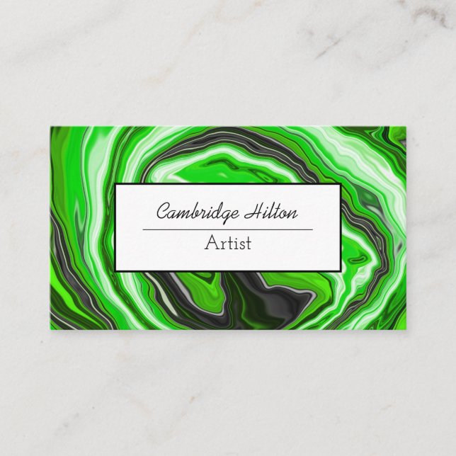 Carte De Visite Art fluide abstrait tourbillon vert et noir  (Devant)