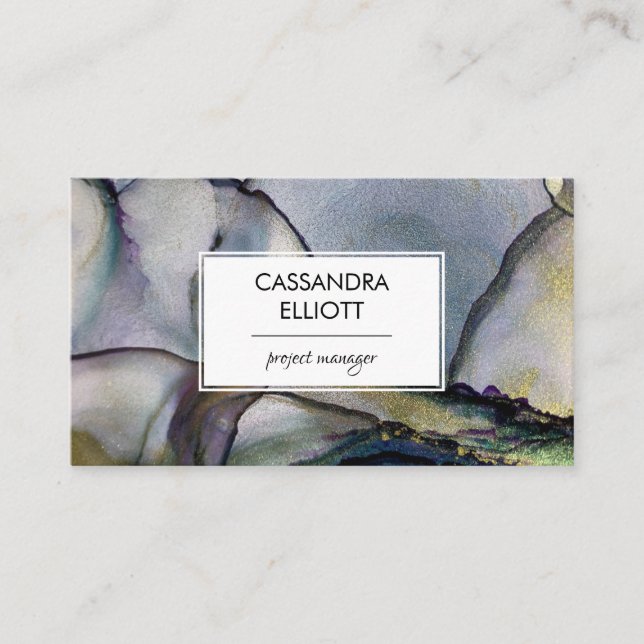 Carte De Visite Art liquide abstrait à l'encre alcoolique dorée et (Devant)