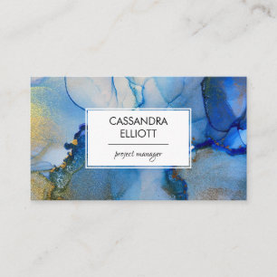 Carte De Visite Art Liquide Abstrait Blue and Gold Alcohol Ink