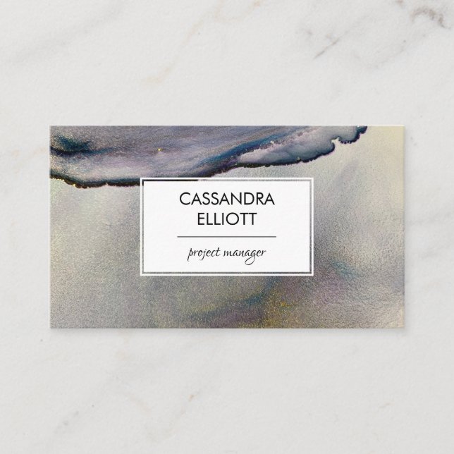 Carte De Visite Art Liquide Abstrait Denim Blue & Gold Alcohol (Devant)