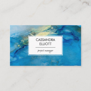 Carte De Visite Art Liquide de l'encre Turquoise Blue & Gold