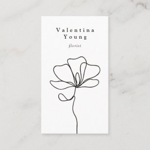 Carte De Visite Art moderne noir ligne blanche dessin floral éléga