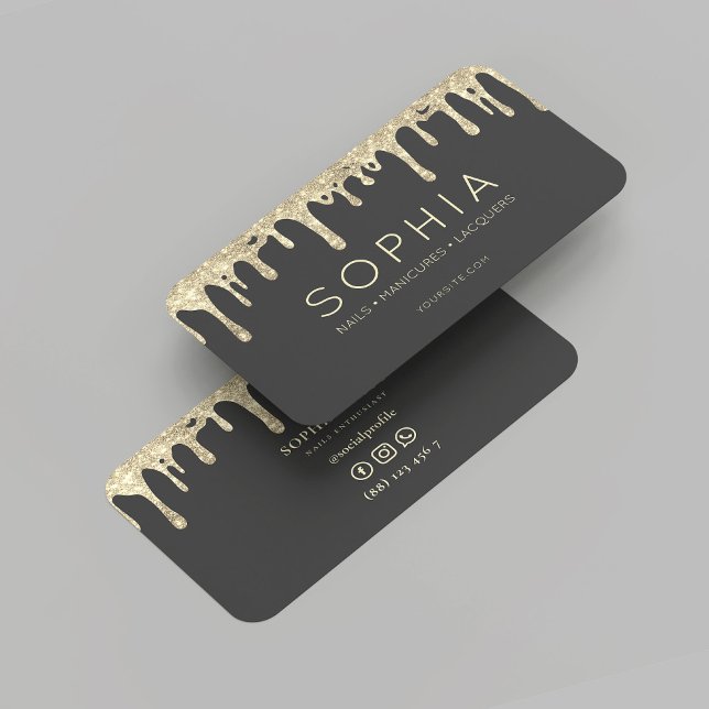 Carte De Visite Art Nail moderne Beauté Salon Black Gold Drift (Gold Drip Nails Art Beauty Salon Manicure Business Card
)