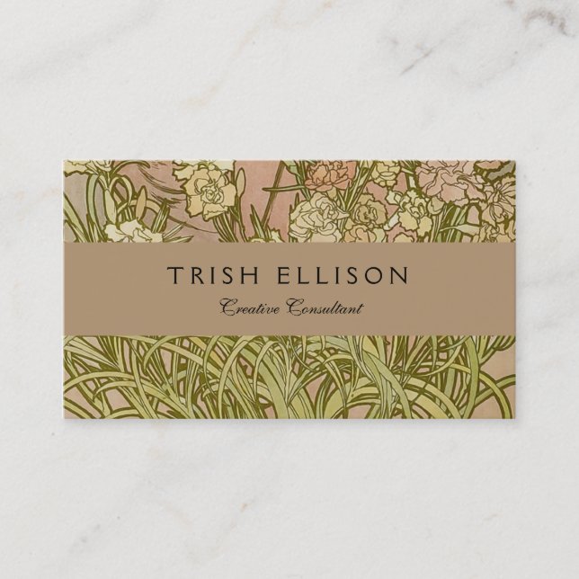 Carte De Visite Art Nouveau Alfonse Mucha fleurs d'oeillets floral (Devant)