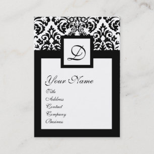 CARTE DE VISITE ART NOUVEAU BLACK BLACK DAMASK CARRÉ MONOGRAM
