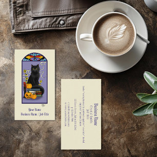 Carte De Visite Art Nouveau Chat Noir Citrouille Violet Automne Ja