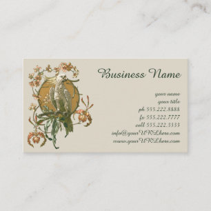 Carte De Visite Art Nouveau vintage, Cockatoo Bird, Fleurs d'orchi