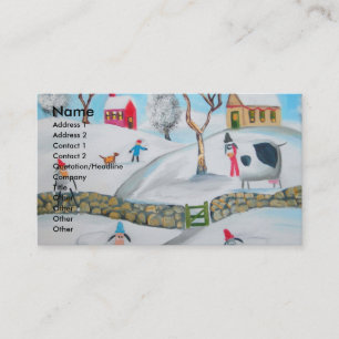 Carte De Visite art populaire naïf de scène de neige d'hiver de