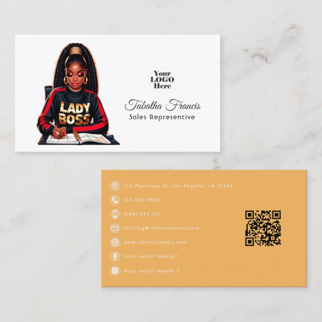 Carte De Visite Art pour l'autonomisation des femmes noires afro (Devant / Derrière)
