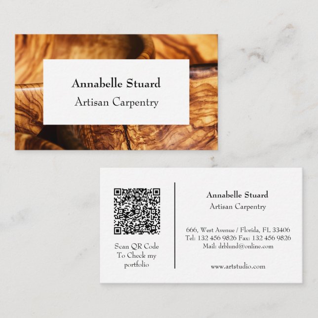 Carte De Visite Artisan Carpentry Simple Moderne Code QR (Devant / Derrière)
