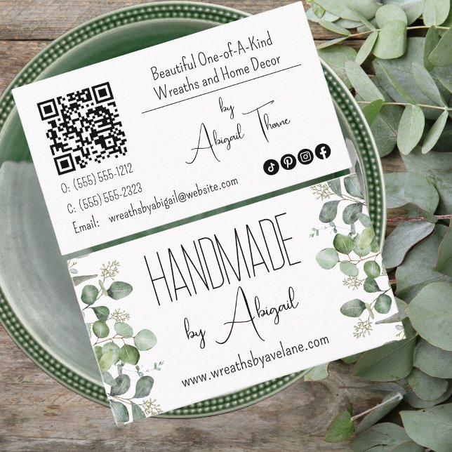 Carte de visite artisanal Eucalyptus semis (Seeded Eucalyptus Handmade and / or Handcrafted QR Code Business Card)