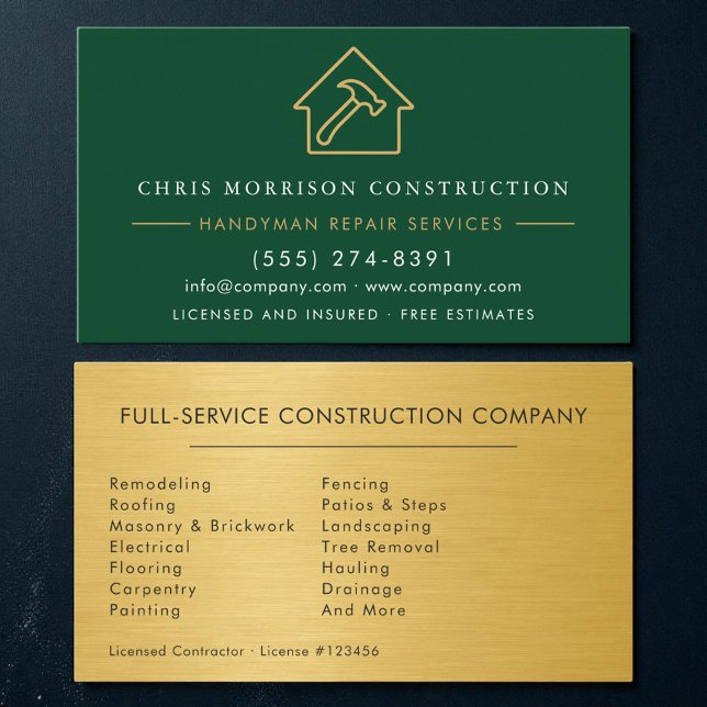 Carte de visite artisanat construction métal or ve (Créateur téléchargé)