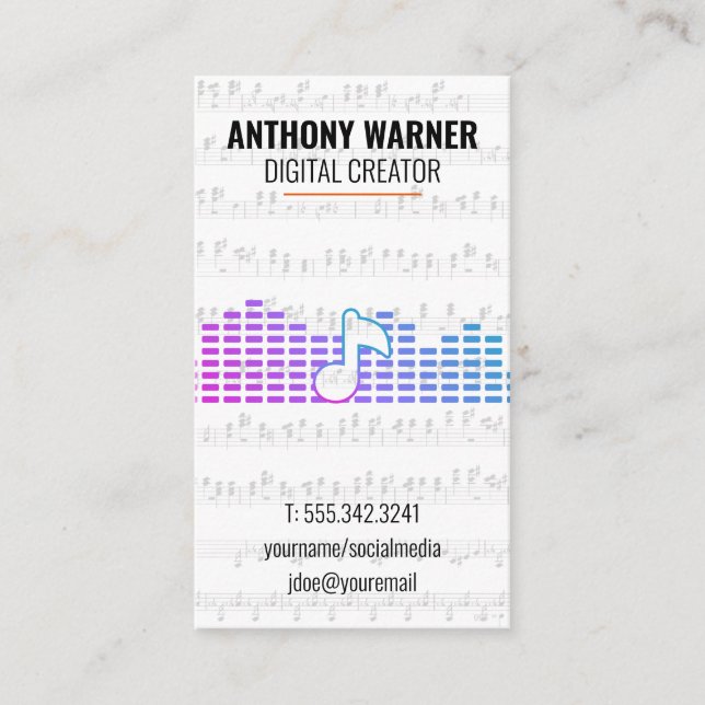 Carte De Visite Artist | Musical Notes | Sound Engineer (Devant)