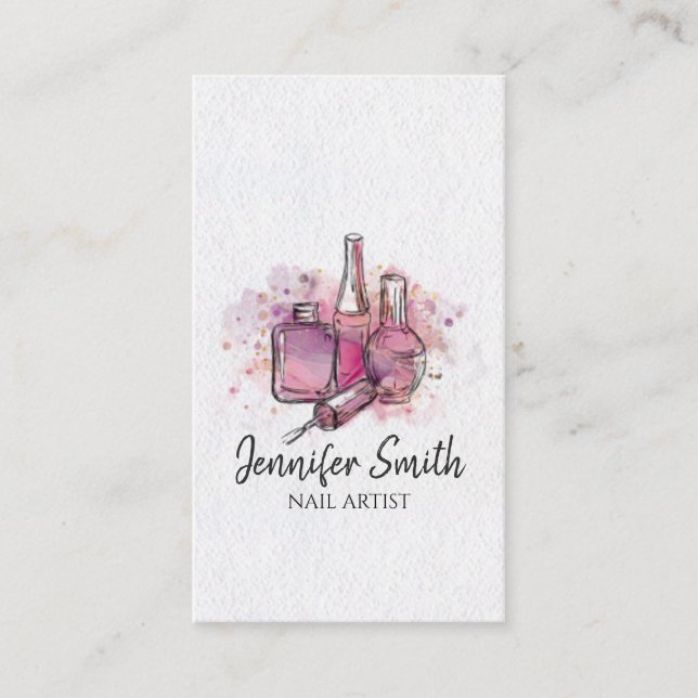 Carte De Visite Artiste à ongles - Aquarelle Clou Polonais Art Bus (Devant)