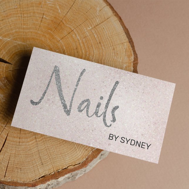 Carte De Visite Artiste à ongles de Parties scintillant rose-blanc (Blush Pink Silver Glitter Nail Artist )