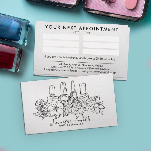 Carte De Visite Artiste à ongles - illustration d'art à ligne flor (Créateur téléchargé)