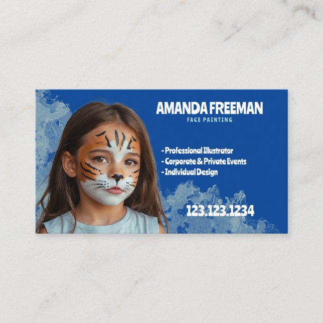 Carte De Visite Artiste Bleu Stylisé Peinture Visage (Devant)