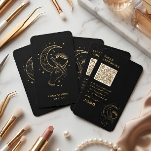 Carte De Visite Artiste Cils Luxe Code QR Céleste Noir Or