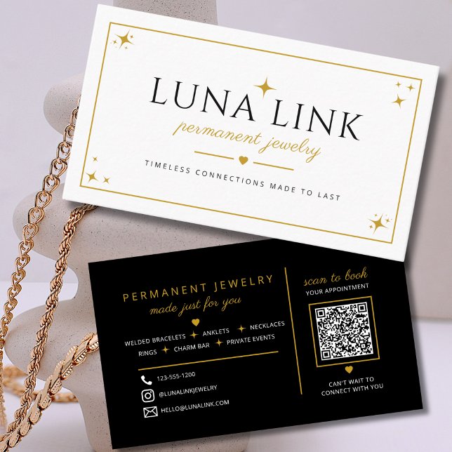 Carte De Visite Artiste de Bijoux Permanents Élégants Code QR Mini (Créateur téléchargé)