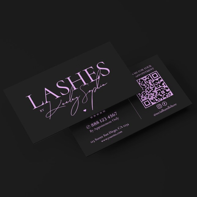 Carte De Visite Artiste de Cils Minimal Monogramme Noir Violet (Lash Artist Minimal Black Purple Monogram Business Card
)
