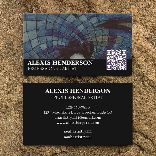 Carte De Visite Artiste de code QR simple abstrait noir et blanc (Créateur téléchargé)