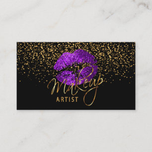 Carte De Visite Artiste de maquillage avec Confetti d'or et lèvres