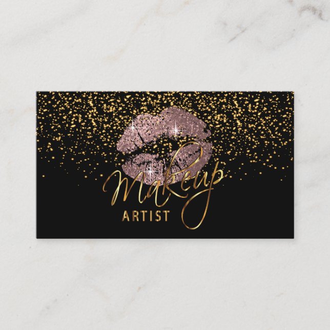 Carte De Visite Artiste de maquillage avec Gold Confetti et Dusty  (Devant)
