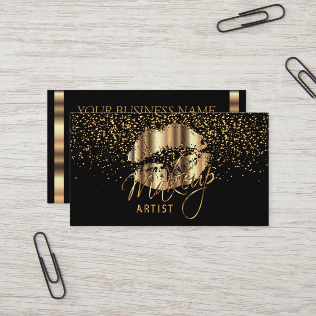 Carte De Visite Artiste de maquillage avec Gold Confetti & Gold Me (Devant/Arrière en situation)
