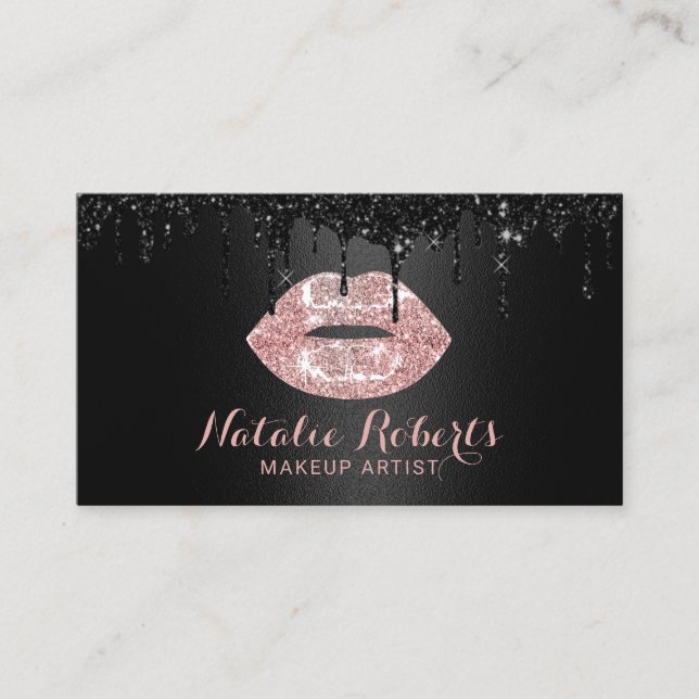 Carte De Visite Artiste de maquillage Black Drives Rose Gold Lips  (Devant)