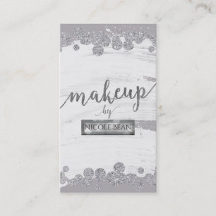 Carte De Visite Artiste de Maquillage Blanc Gris & Argent Pailleté