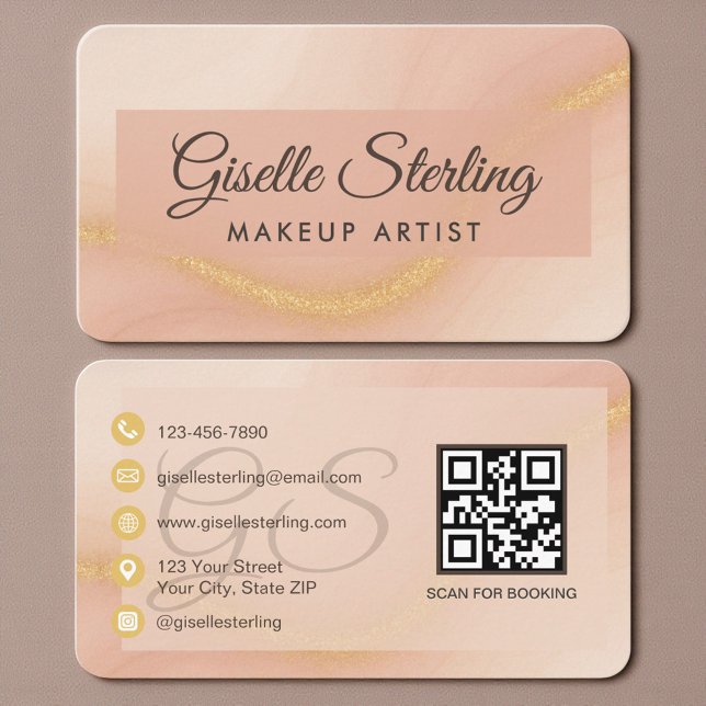 Carte De Visite Artiste de Maquillage Code QR Beige Doré Neutre (Créateur téléchargé)