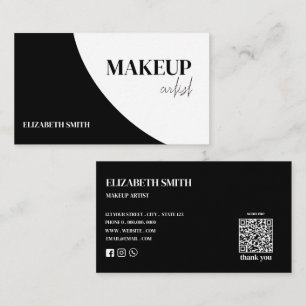 Carte De Visite Artiste de maquillage code QR noir et blanc élégan