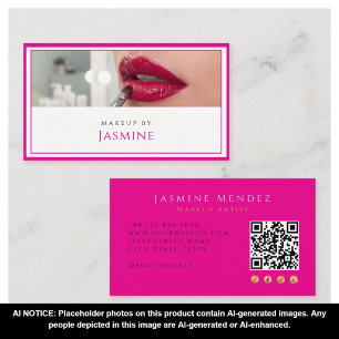 Carte De Visite Artiste de Maquillage Code QR Or Fuchsia Gras