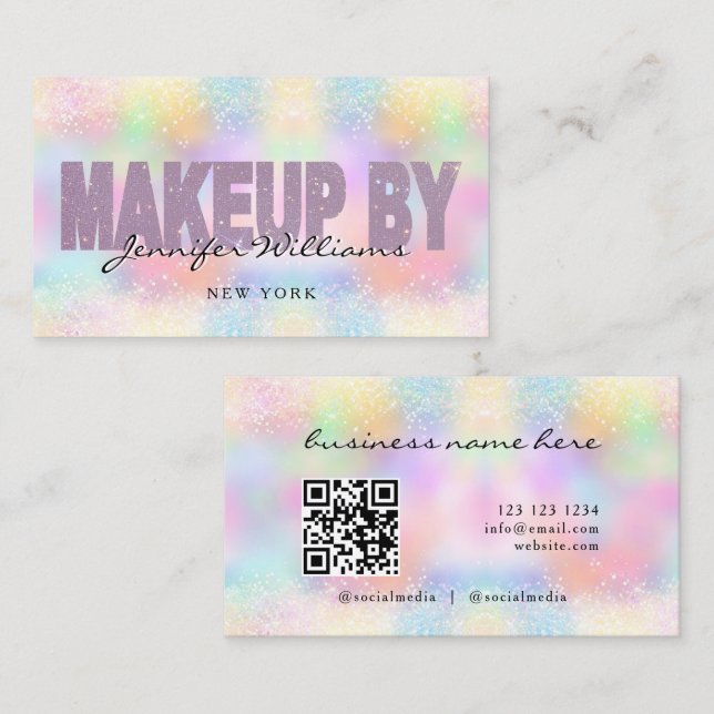 Carte De Visite Artiste de Maquillage Code QR Paillettes Holograph (Devant / Derrière)