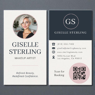 Carte De Visite Artiste de Maquillage Code QR Photo Rose & Nuit