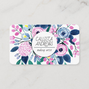 Carte De Visite Artiste de maquillage d'aquarelle Sweet Rose Navy