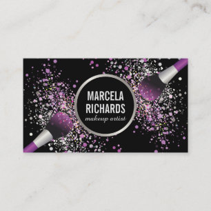 Carte De Visite Artiste de maquillage de Confetti violet et argent