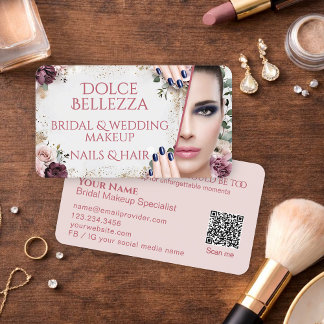 Carte De Visite Artiste de Maquillage de Mariée Florale Rose Poudr