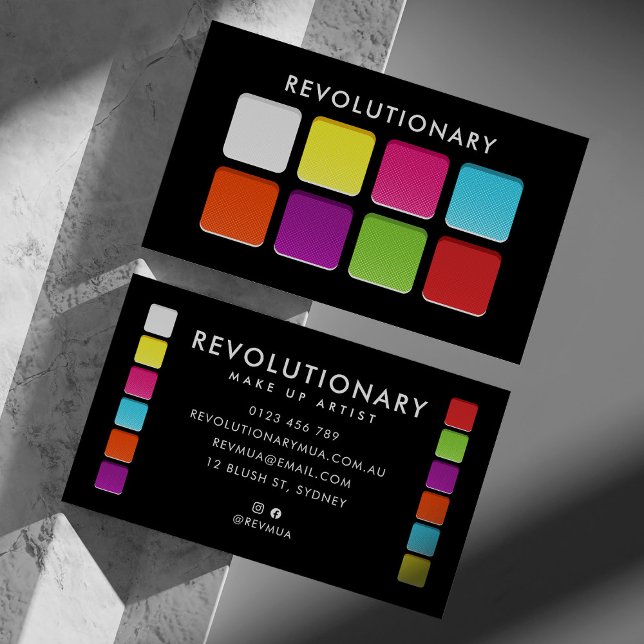 Carte De Visite Artiste de maquillage de palette Gras Neon (Makeup artist business card made to look like an eyeshadow pallete)