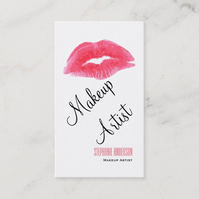 Carte De Visite Artiste de maquillage des lèvres roses gras et élé (Devant)
