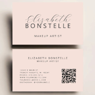 Carte De Visite Artiste de maquillage élégant QR Code Blush Pink