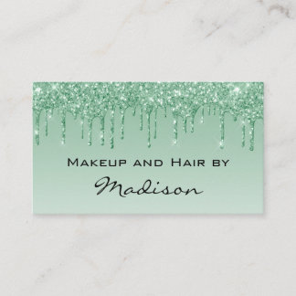 Carte De Visite Artiste de Maquillage Glam Green Dripping Glitter