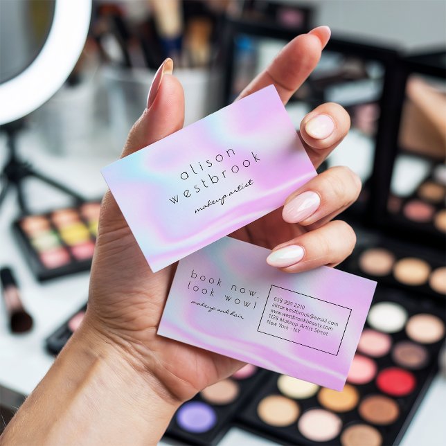 Carte De Visite Artiste de maquillage holographique moderne arc-en (Modern holographic makeup artist pink rainbow)