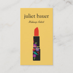 Carte De Visite Artiste de maquillage jaune Floral Lipstick Logo B